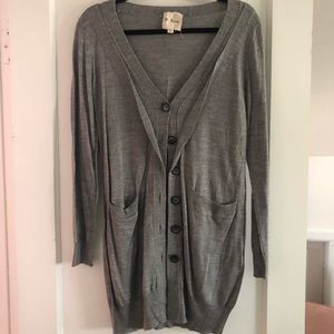 M. Rena grey long button up cardigan sweater, med